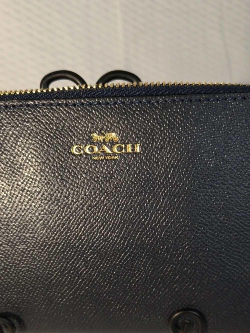 Coach L-Zip  Saffiano Leather Wristlet Wallet In Midnight Blue MSRP$78 NWT